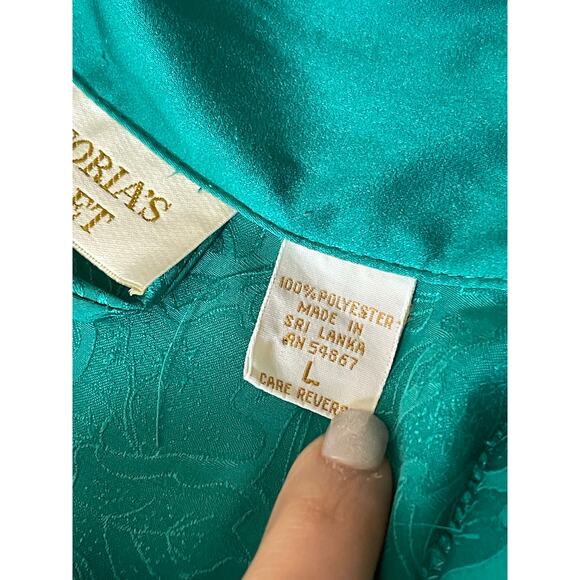 VTG Victoria Secret Gold Label Robe Women's Emerald Green L Floral Satin Fairy - Picture 4 of 16